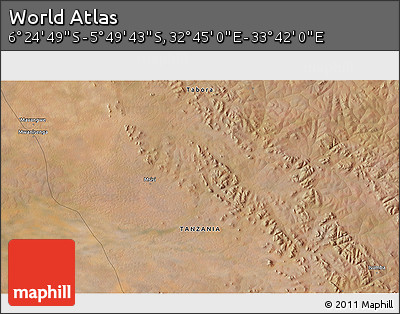 Satellite 3D Map of the Area around 6° 7' 16" S, 33° 13' 30" E