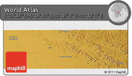 Physical Panoramic Map of the Area around 6° 7' 16" S, 33° 13' 30" E