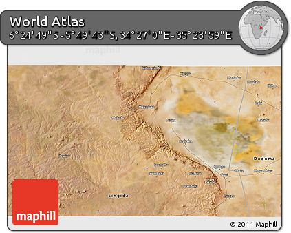 Satellite 3D Map of the Area around 6° 7' 16" S, 34° 55' 29" E