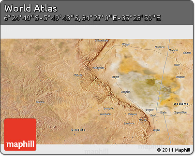 Satellite 3D Map of the Area around 6° 7' 16" S, 34° 55' 29" E