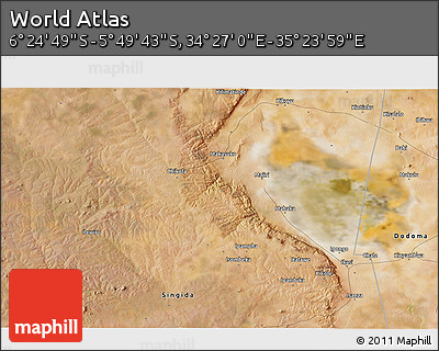 Satellite 3D Map of the Area around 6° 7' 16" S, 34° 55' 29" E