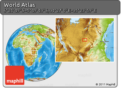 Physical Location Map of the Area around 6° 7' 16" S, 34° 55' 29" E