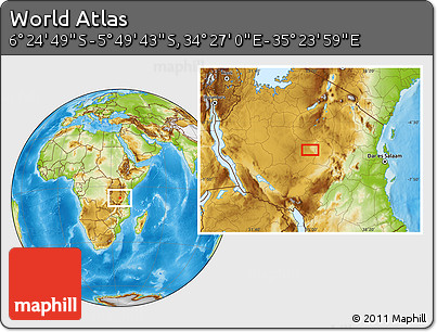 Physical Location Map of the Area around 6° 7' 16" S, 34° 55' 29" E