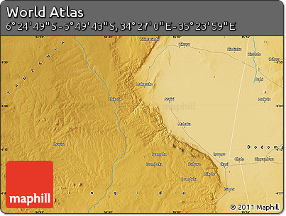 Physical Map of the Area around 6° 7' 16" S, 34° 55' 29" E