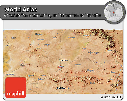 Satellite 3D Map of the Area around 6° 7' 16" S, 35° 46' 29" E