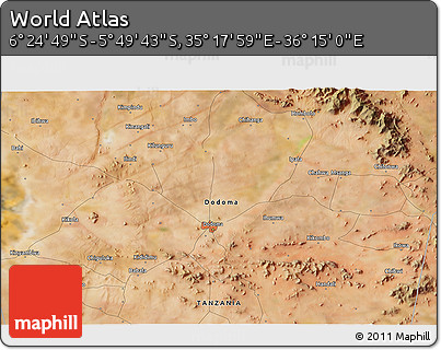 Satellite 3D Map of the Area around 6° 7' 16" S, 35° 46' 29" E
