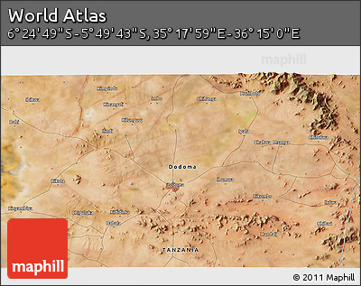 Satellite 3D Map of the Area around 6° 7' 16" S, 35° 46' 29" E