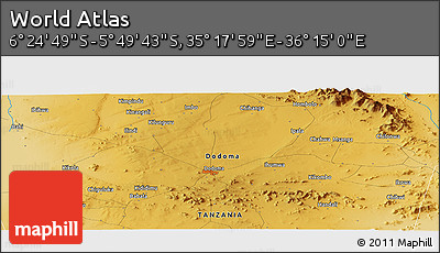 Physical Panoramic Map of the Area around 6° 7' 16" S, 35° 46' 29" E