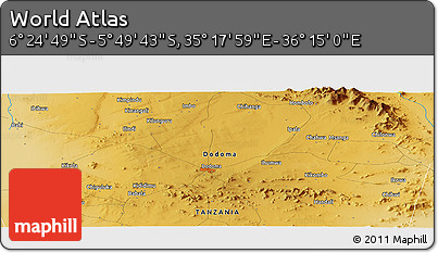Physical Panoramic Map of the Area around 6° 7' 16" S, 35° 46' 29" E