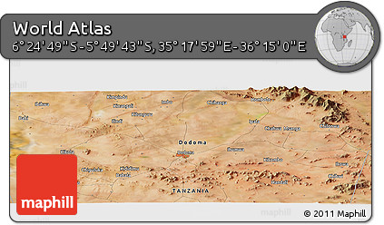 Satellite Panoramic Map of the Area around 6° 7' 16" S, 35° 46' 29" E