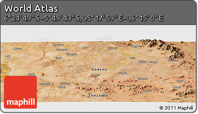 Satellite Panoramic Map of the Area around 6° 7' 16" S, 35° 46' 29" E
