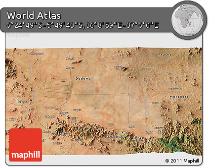 Satellite 3D Map of the Area around 6° 7' 16" S, 36° 37' 30" E