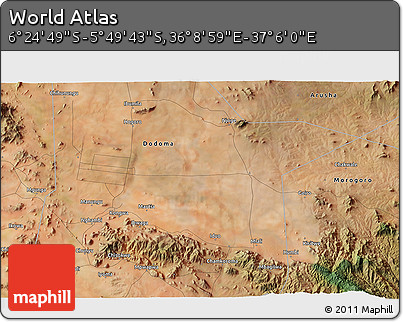 Satellite 3D Map of the Area around 6° 7' 16" S, 36° 37' 30" E