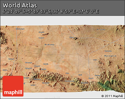 Satellite 3D Map of the Area around 6° 7' 16" S, 36° 37' 30" E