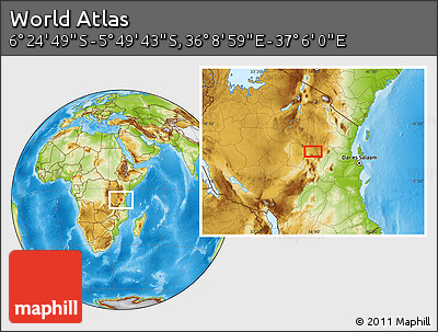 Physical Location Map of the Area around 6° 7' 16" S, 36° 37' 30" E