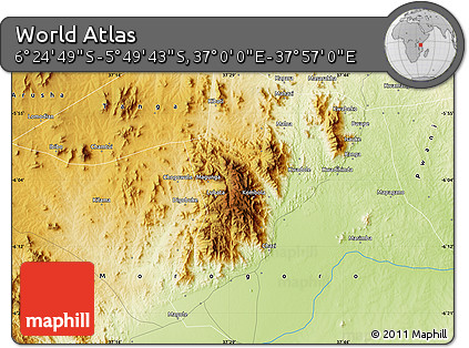 Physical Map of the Area around 6° 7' 16" S, 37° 28' 30" E