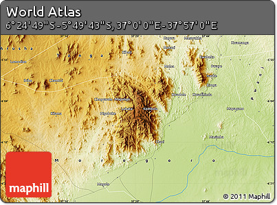 Physical Map of the Area around 6° 7' 16" S, 37° 28' 30" E