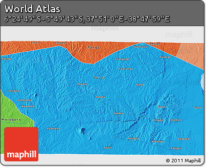 Political 3D Map of the Area around 6° 7' 16" S, 38° 19' 30" E