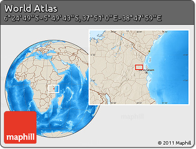 Shaded Relief Location Map of the Area around 6° 7' 16" S, 38° 19' 30" E