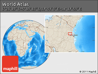 Shaded Relief Location Map of the Area around 6° 7' 16" S, 38° 19' 30" E