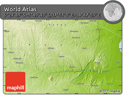 Physical Map of the Area around 6° 7' 16" S, 38° 19' 30" E