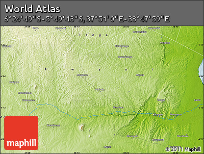 Physical Map of the Area around 6° 7' 16" S, 38° 19' 30" E