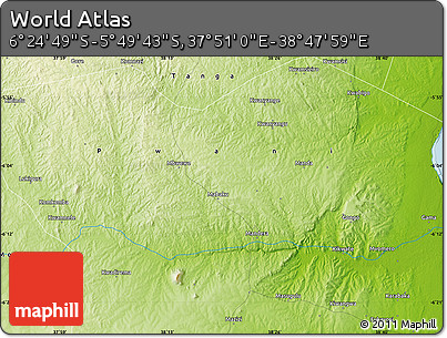 Physical Map of the Area around 6° 7' 16" S, 38° 19' 30" E