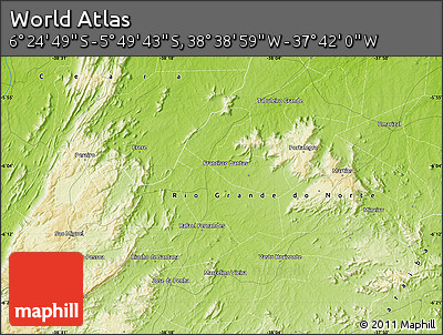 Physical Map of the Area around 6° 7' 16" S, 38° 10' 29" W