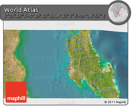 Satellite 3D Map of the Area around 6° 7' 16" S, 39° 10' 29" E