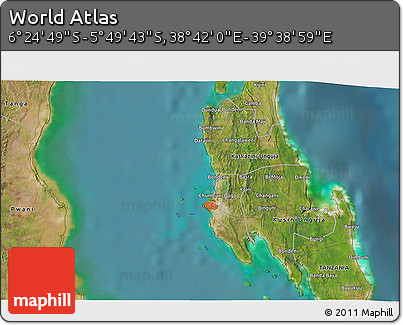 Satellite 3D Map of the Area around 6° 7' 16" S, 39° 10' 29" E