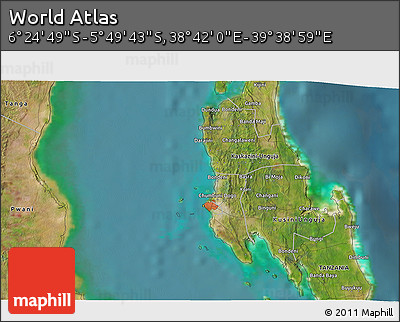 Satellite 3D Map of the Area around 6° 7' 16" S, 39° 10' 29" E