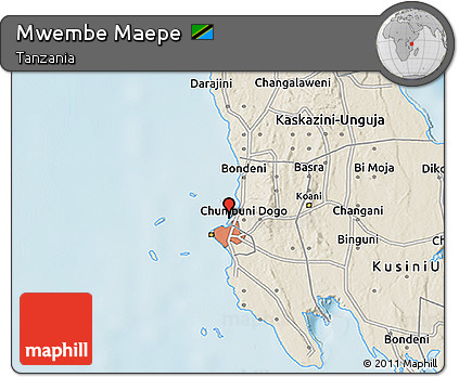 Shaded Relief 3D Map of Mwembe Maepe