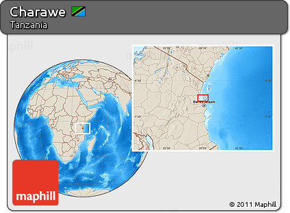 Shaded Relief Location Map of Charawe