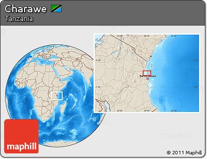 Shaded Relief Location Map of Charawe
