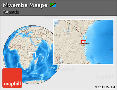 Shaded Relief Location Map of Mwembe Maepe