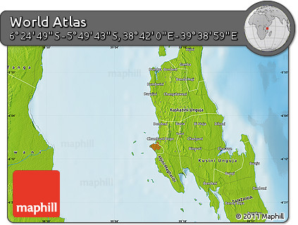 Physical Map of the Area around 6° 7' 16" S, 39° 10' 29" E