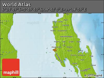 Physical Map of the Area around 6° 7' 16" S, 39° 10' 29" E
