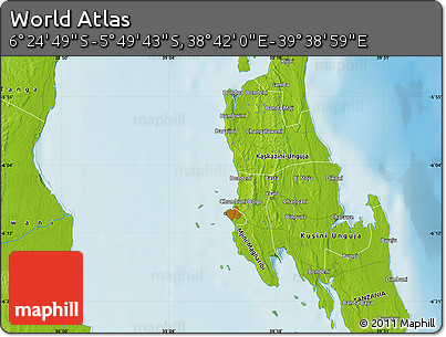 Physical Map of the Area around 6° 7' 16" S, 39° 10' 29" E