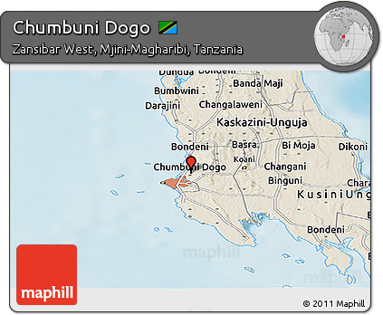Shaded Relief Panoramic Map of Chumbuni Dogo
