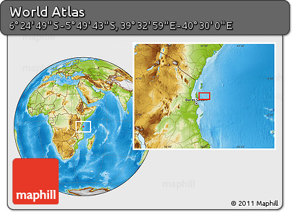 Physical Location Map of the Area around 6° 7' 16" S, 40° 1' 29" E