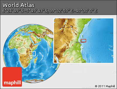 Physical Location Map of the Area around 6° 7' 16" S, 40° 1' 29" E