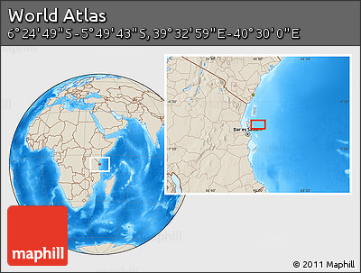 Shaded Relief Location Map of the Area around 6° 7' 16" S, 40° 1' 29" E