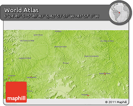 Physical 3D Map of the Area around 6° 7' 16" S, 42° 25' 29" W