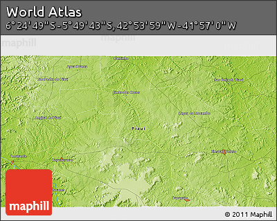 Physical 3D Map of the Area around 6° 7' 16" S, 42° 25' 29" W