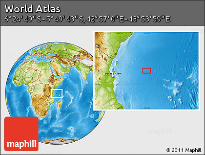 Physical Location Map of the Area around 6° 7' 16" S, 43° 25' 29" E