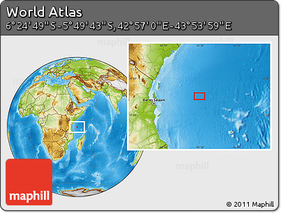 Physical Location Map of the Area around 6° 7' 16" S, 43° 25' 29" E