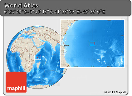 Shaded Relief Location Map of the Area around 6° 7' 16" S, 45° 7' 30" E