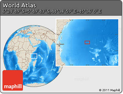 Shaded Relief Location Map of the Area around 6° 7' 16" S, 45° 7' 30" E