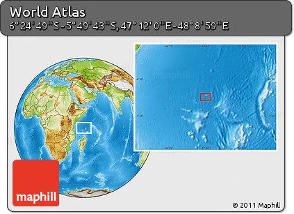 Physical Location Map of the Area around 6° 7' 16" S, 47° 40' 29" E