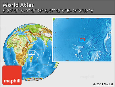 Physical Location Map of the Area around 6° 7' 16" S, 47° 40' 29" E